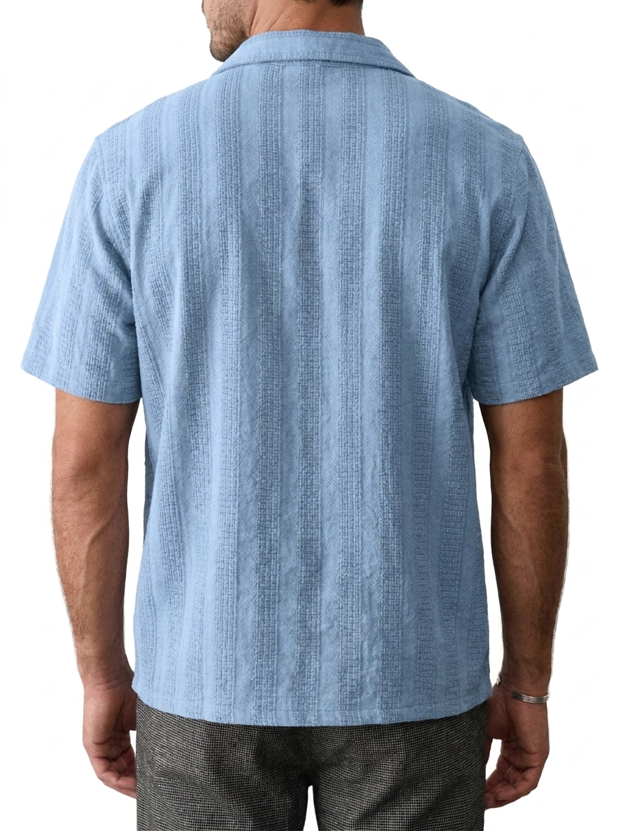 Men's Casual Breathable Comfortable Textured Jacquard Cuban Collar Shirt