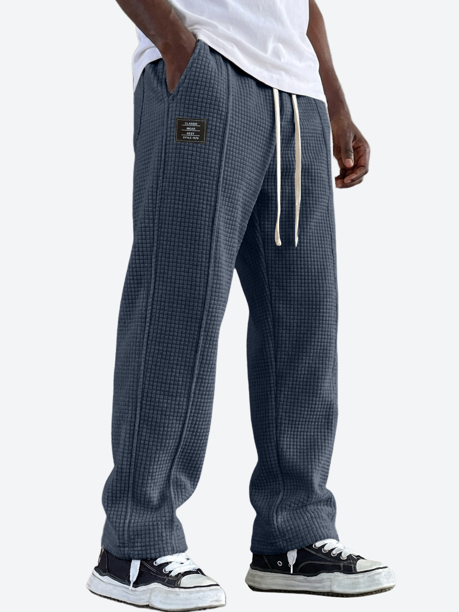 Men's Casual Waffle Texture Corduroy Multi-Pocket Pants with Embroidered Logo