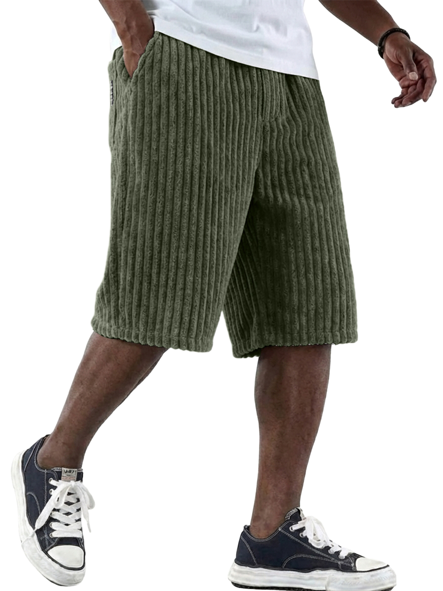 Men's Retro Corduroy Shorts with Embroidered Logo and Multiple Pockets