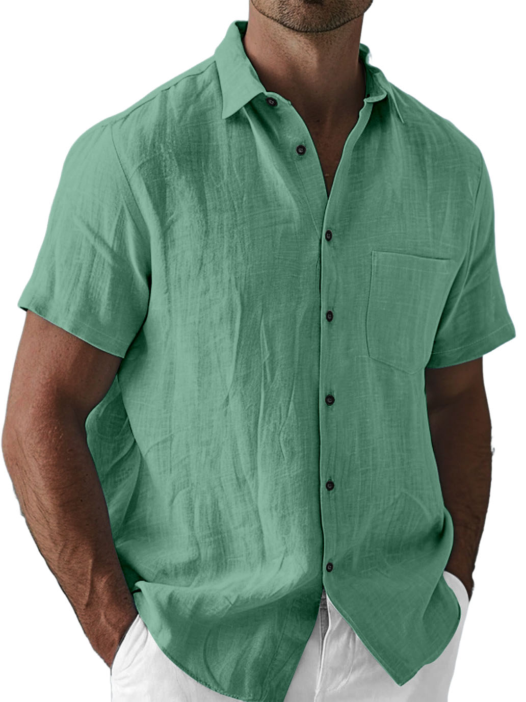 Men's Casual Cotton And Linen Versatile Daily Vacation Short-sleeved Shirt