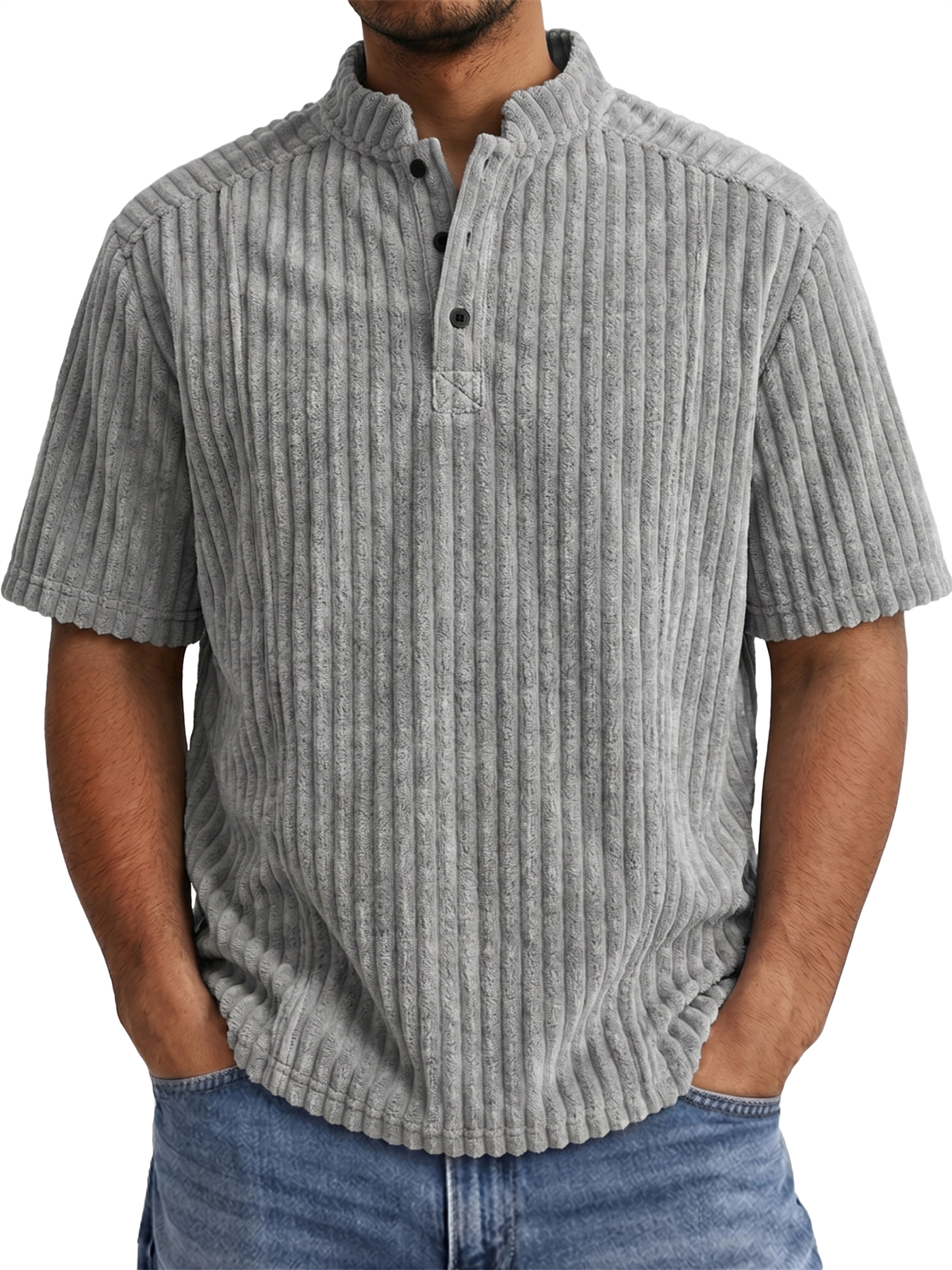Men's Retro Casual Corduroy Short-Sleeve Henley Shirt