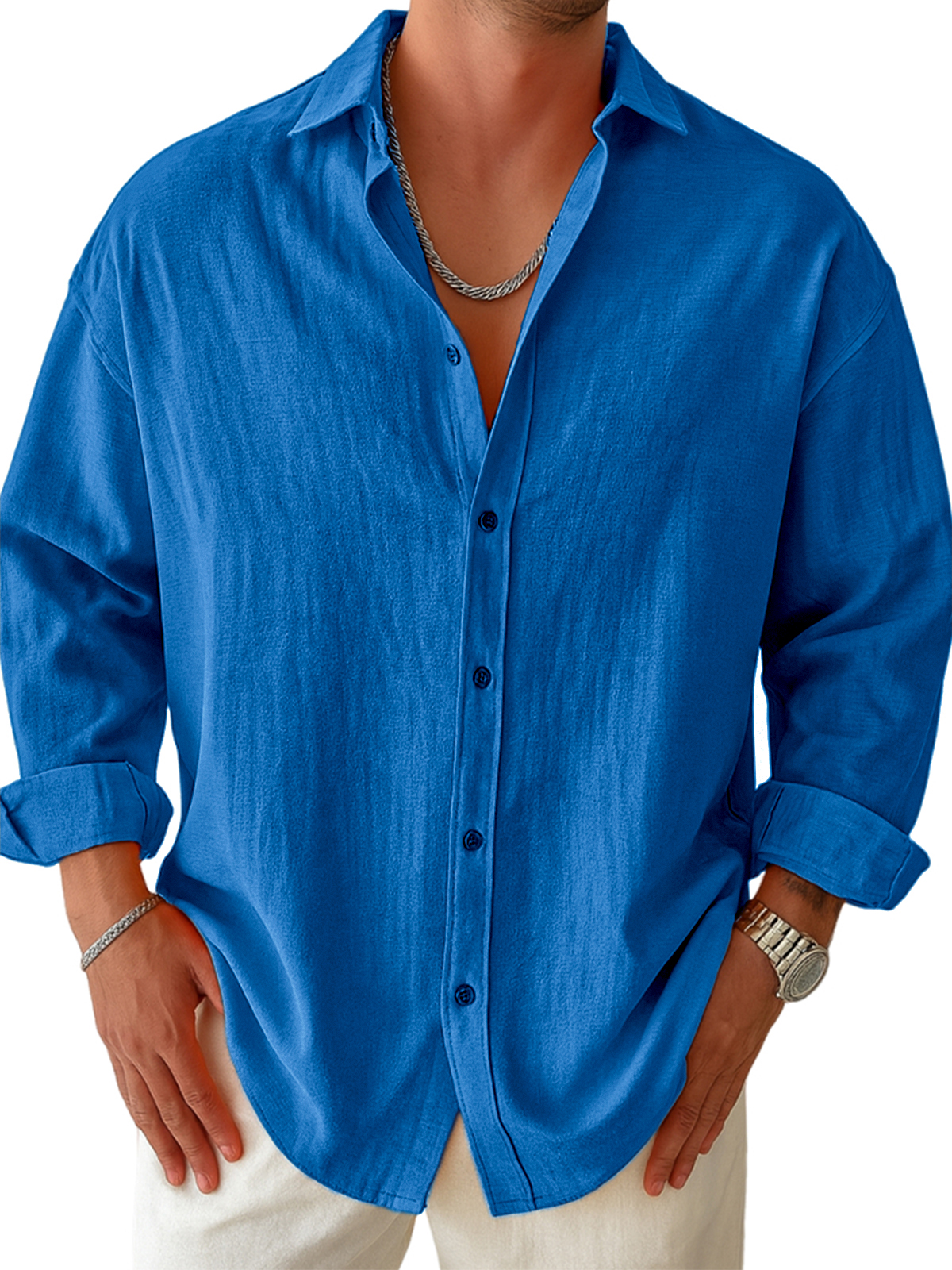 Men's Casual Pleated Long-sleeved Shirt
