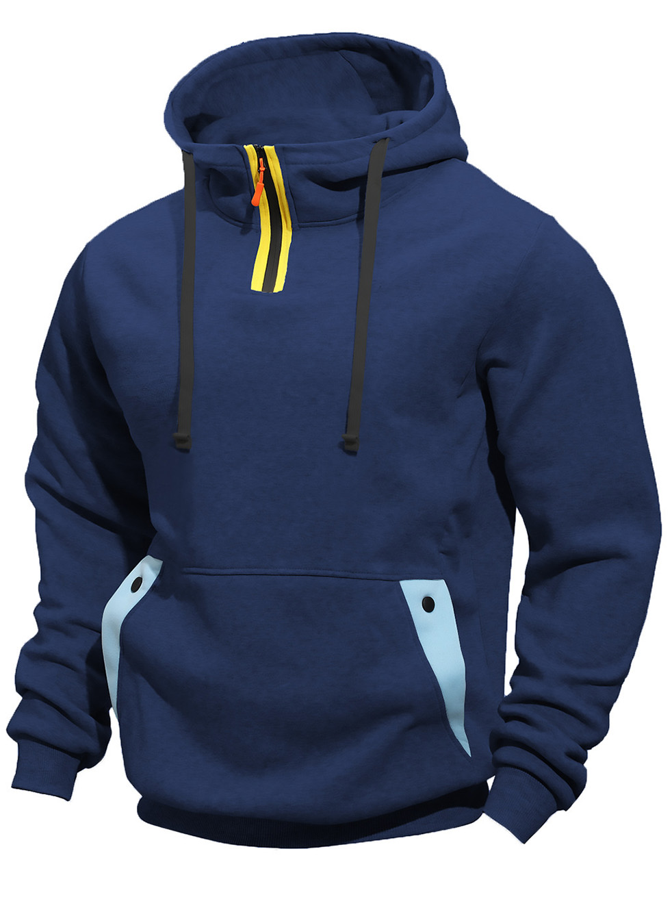 Men's Color Blocked Half Zip Hooded Pocket Sweatshirt
