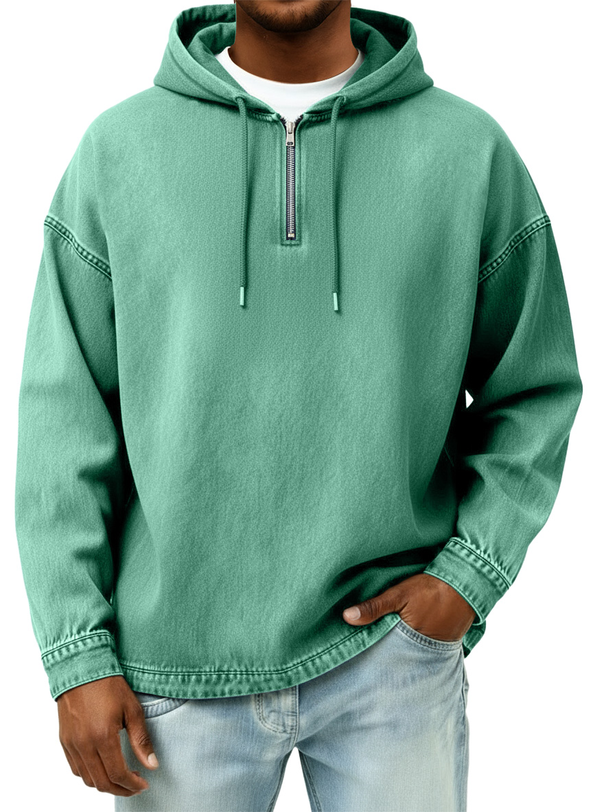 Men's Retro Casual Quarter Zip Hooded Sweatshirt