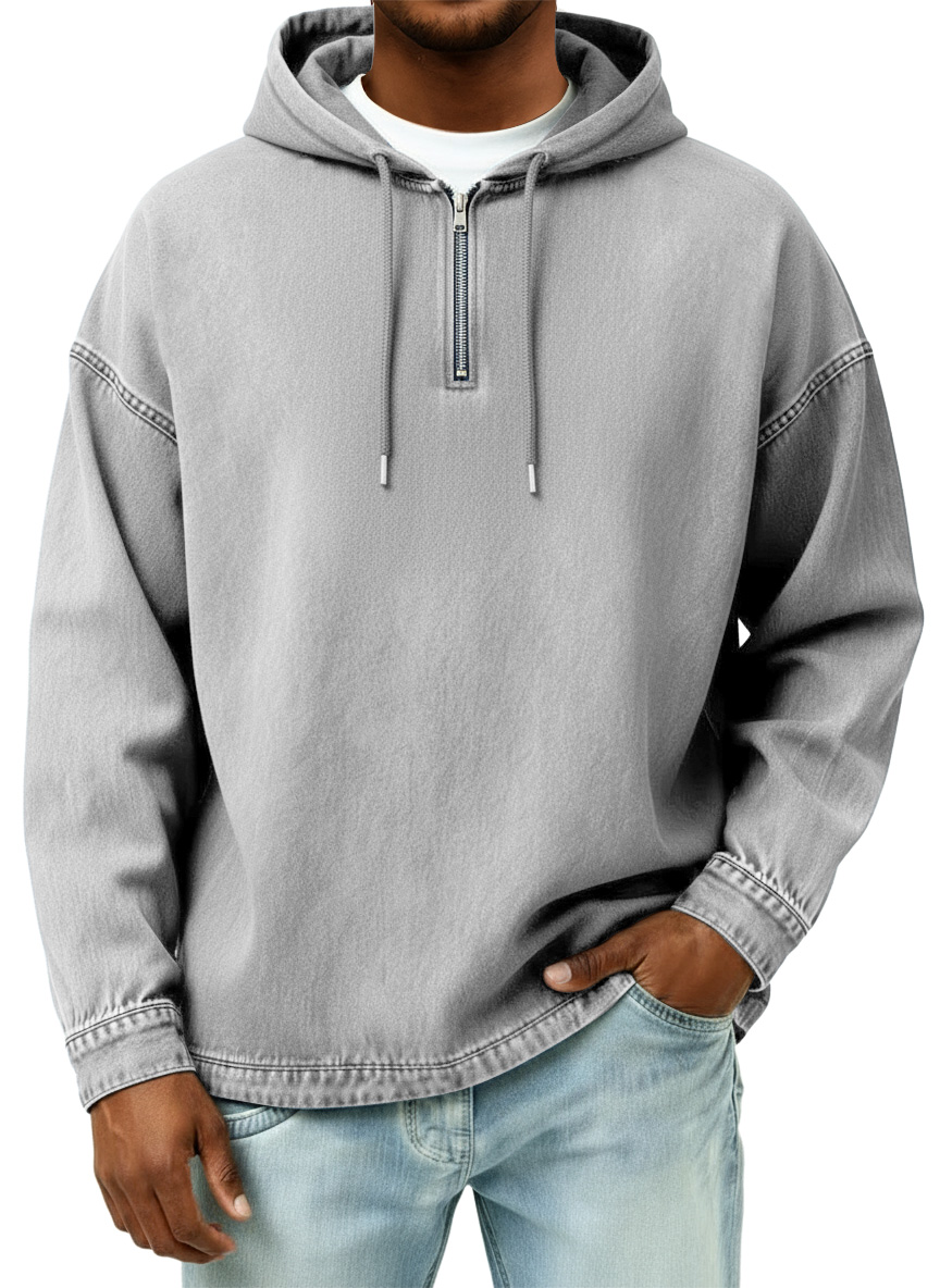 Men's Retro Casual Quarter Zip Hooded Sweatshirt