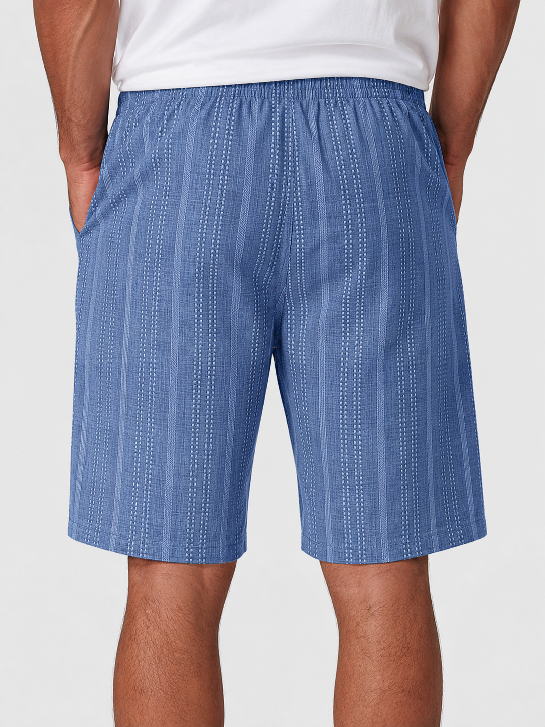 Men's Casual Linen Jacquard Striped Textured Elastic Waist Shorts
