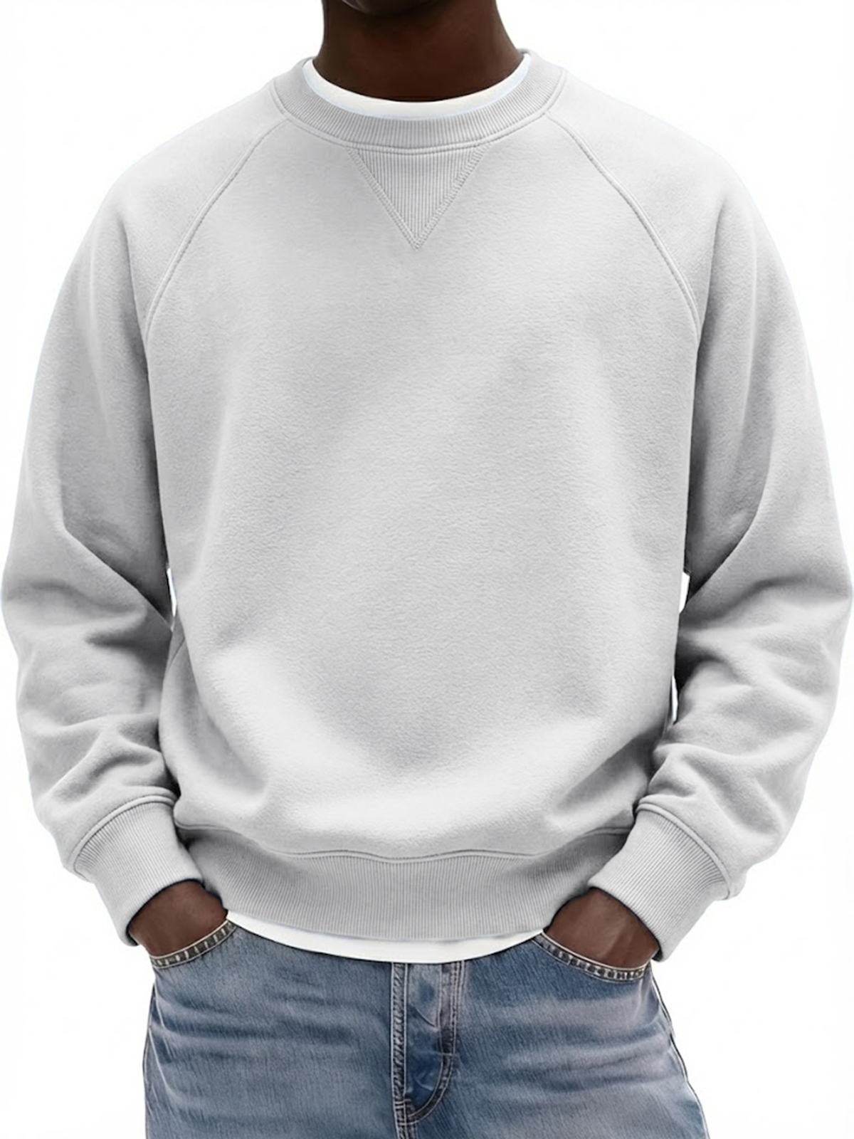 Men's Basic Heavyweight Inverted Triangle Design Raglan Sleeve Pullover Sweatshirt