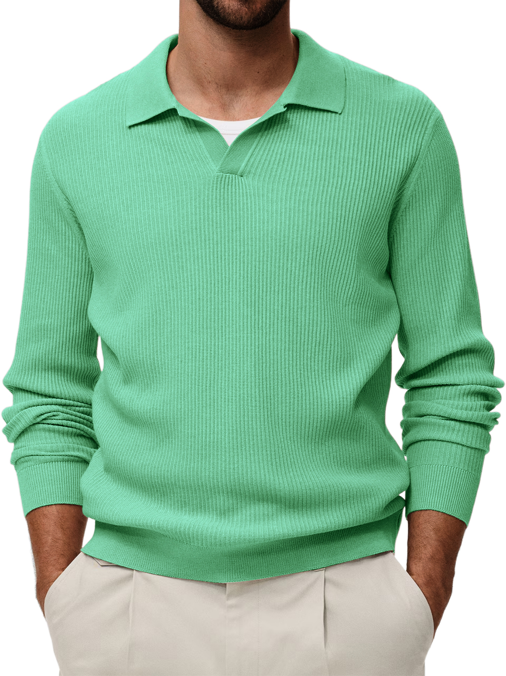 Men's Comfortable V-neck Vintage Stretch Striped Polo Shirt