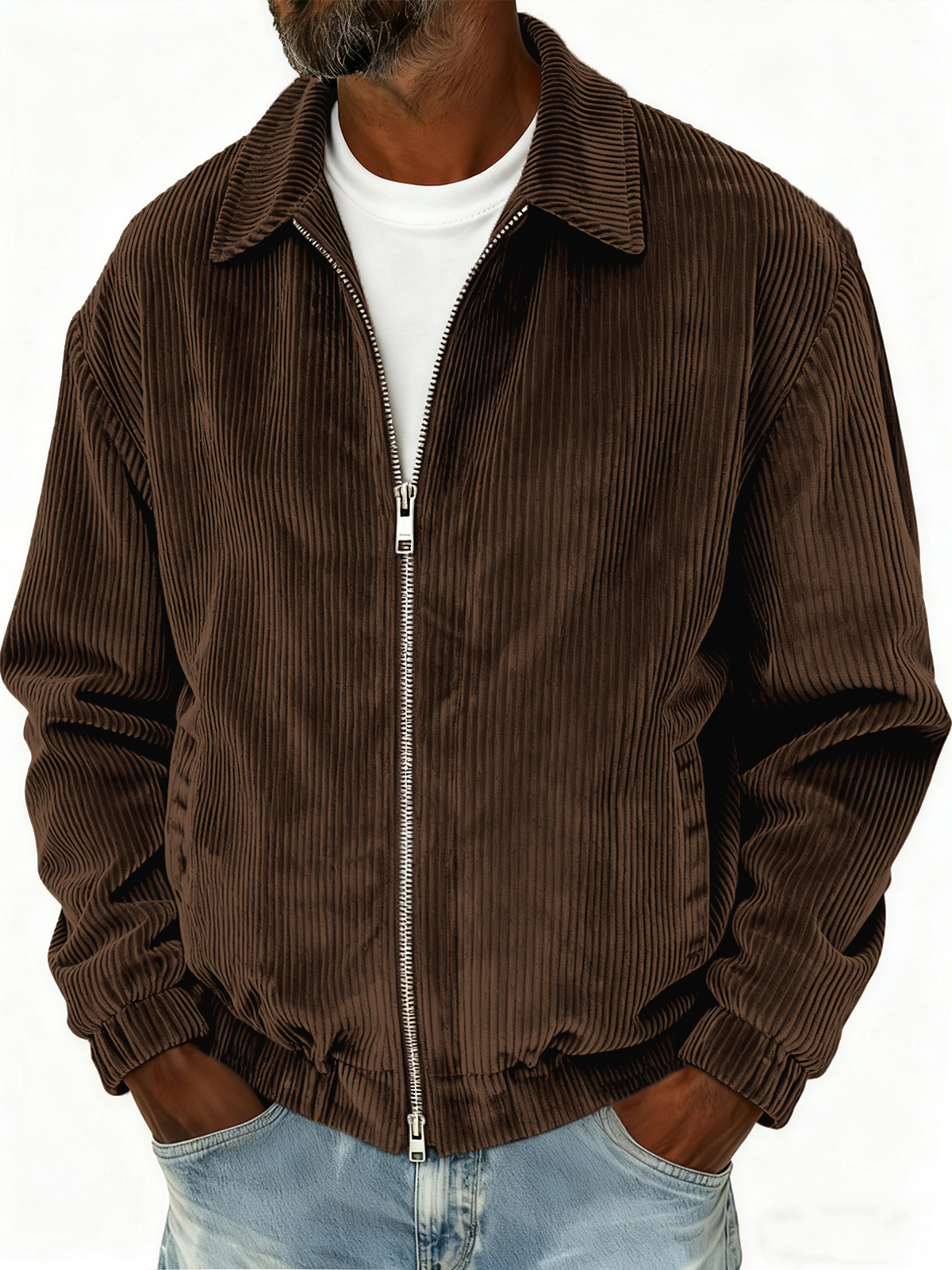 Men's Stylish Zip-up Corduroy Ribbed Casual Everyday Jacket
