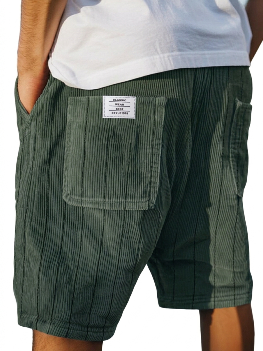Retro Corduroy Striped Basic Casual Shorts