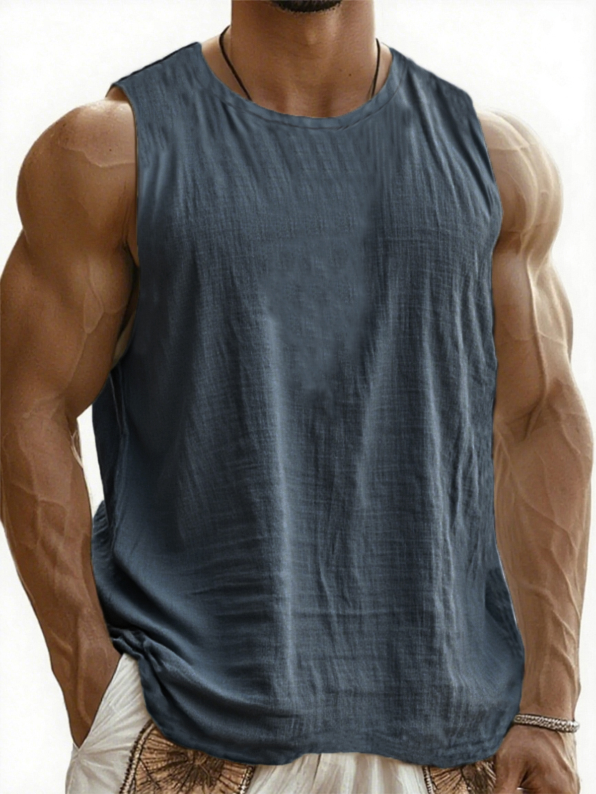 Men's Breathable Linen Sleeveless Pleated Vacation Comfort Vest