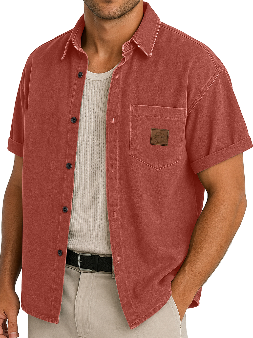 Men's Functional Workwear Style Pocket Logo Short-sleeved Shirt