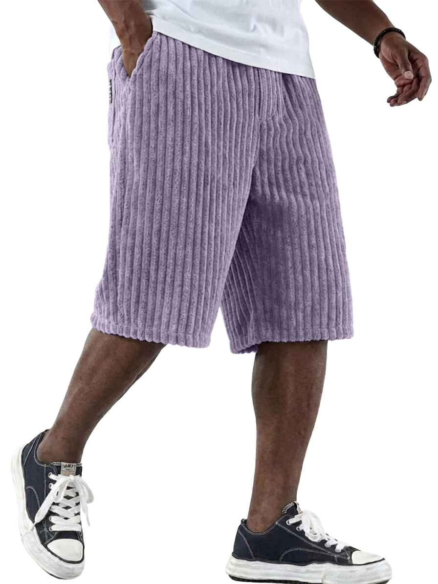 Men's Retro Corduroy Shorts with Embroidered Logo and Multiple Pockets