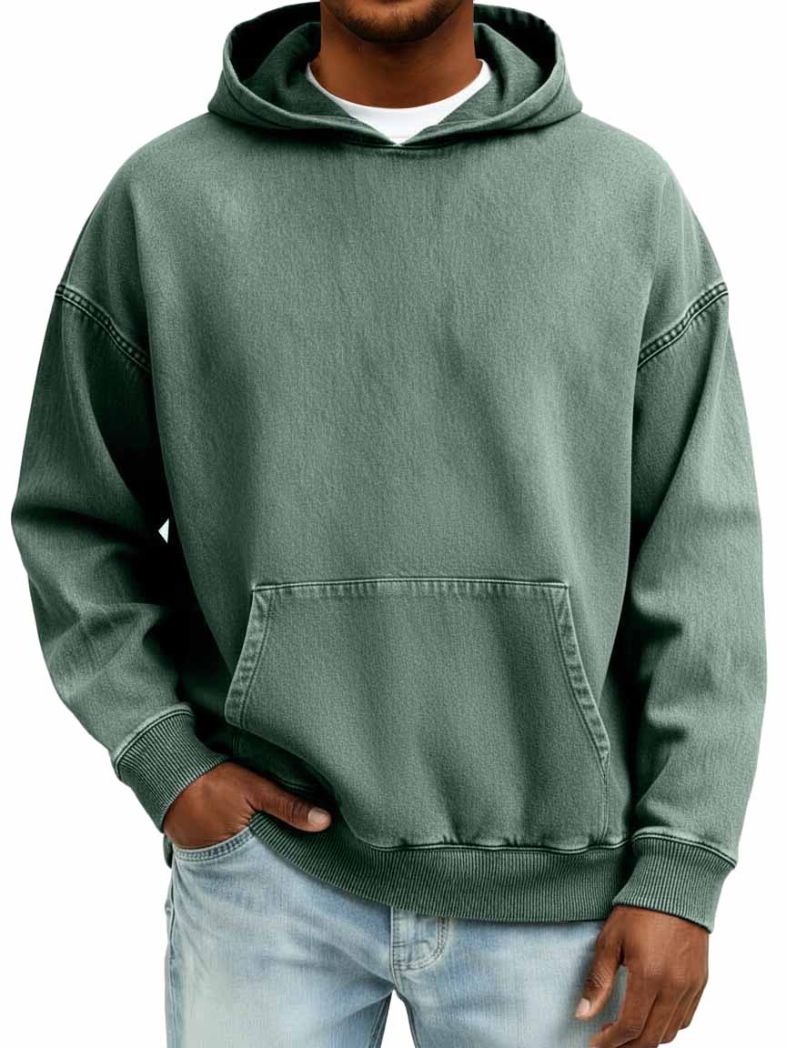 Men's 100% Cotton Retro Casual Washed Distressed Hooded Sweatshirt
