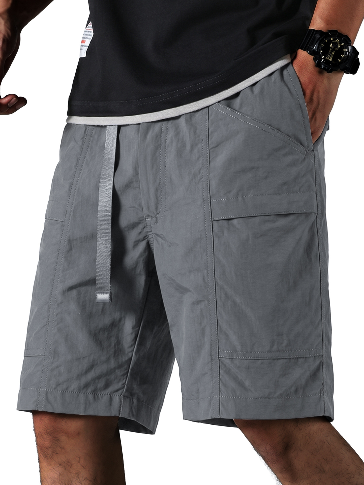 Men Tech Fabric Shorts with Zipper Pockets