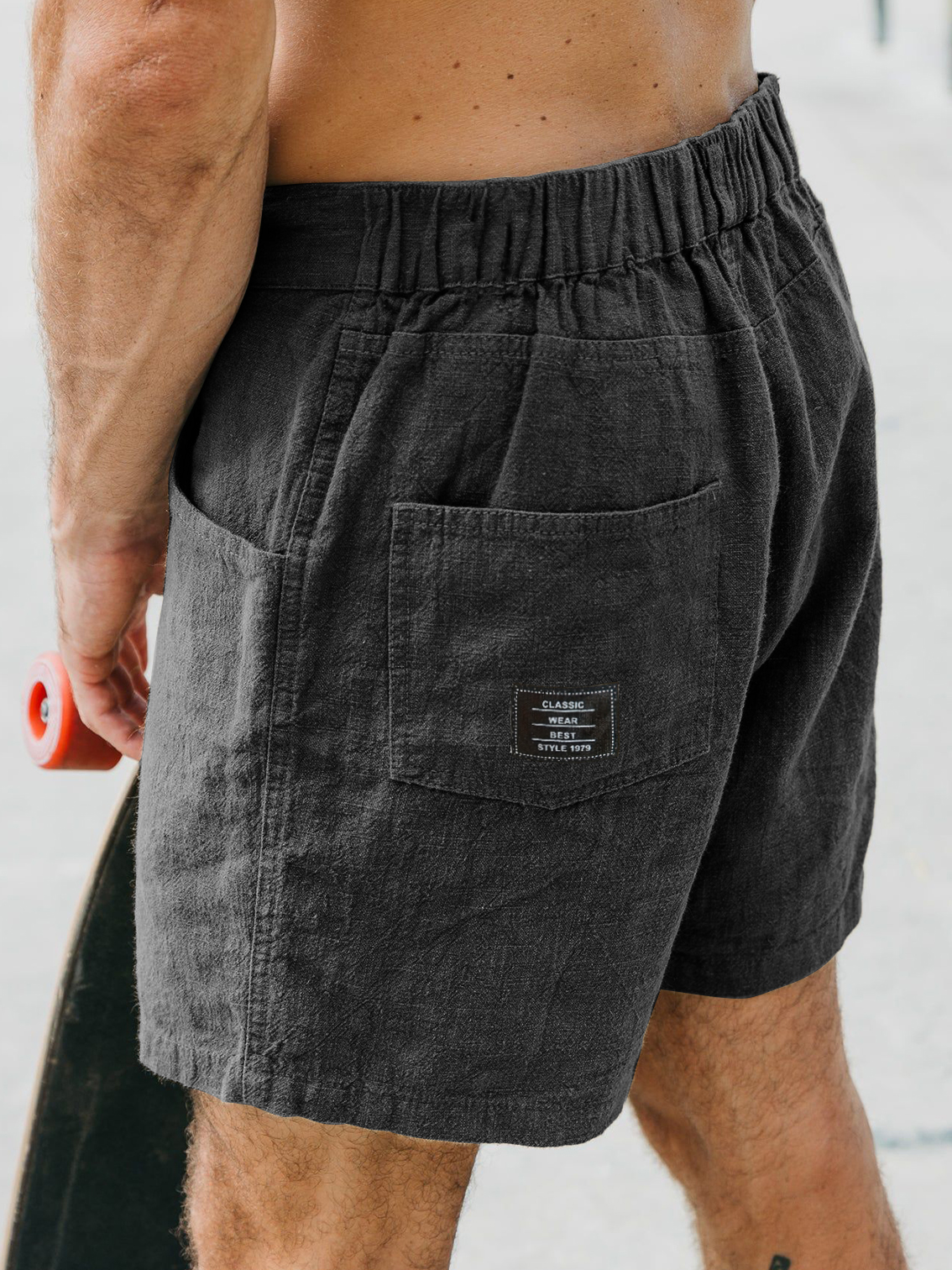 Men's Casual Breathable Linen Embroidered Logo Loose-fitting Vacation Shorts