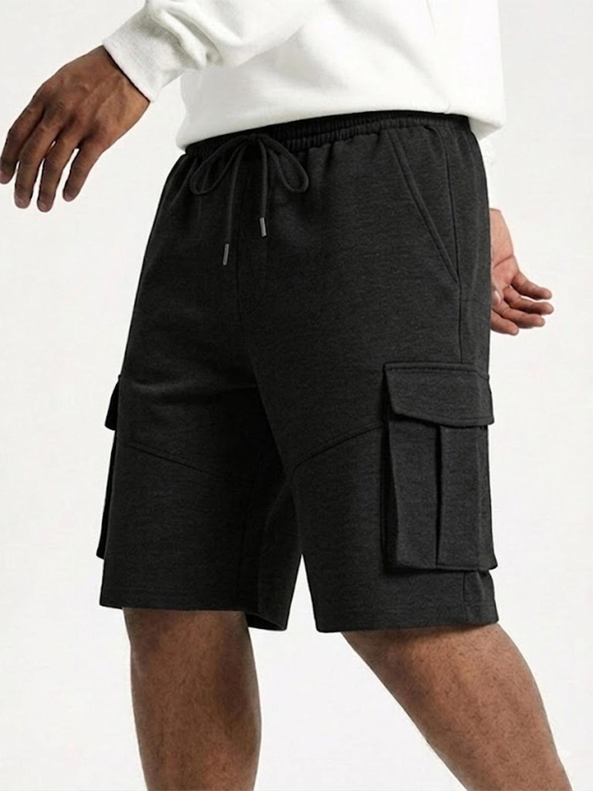 Men's Solid Color Workwear Style Multi-pocket Drawstring Elastic Waist Casual Shorts