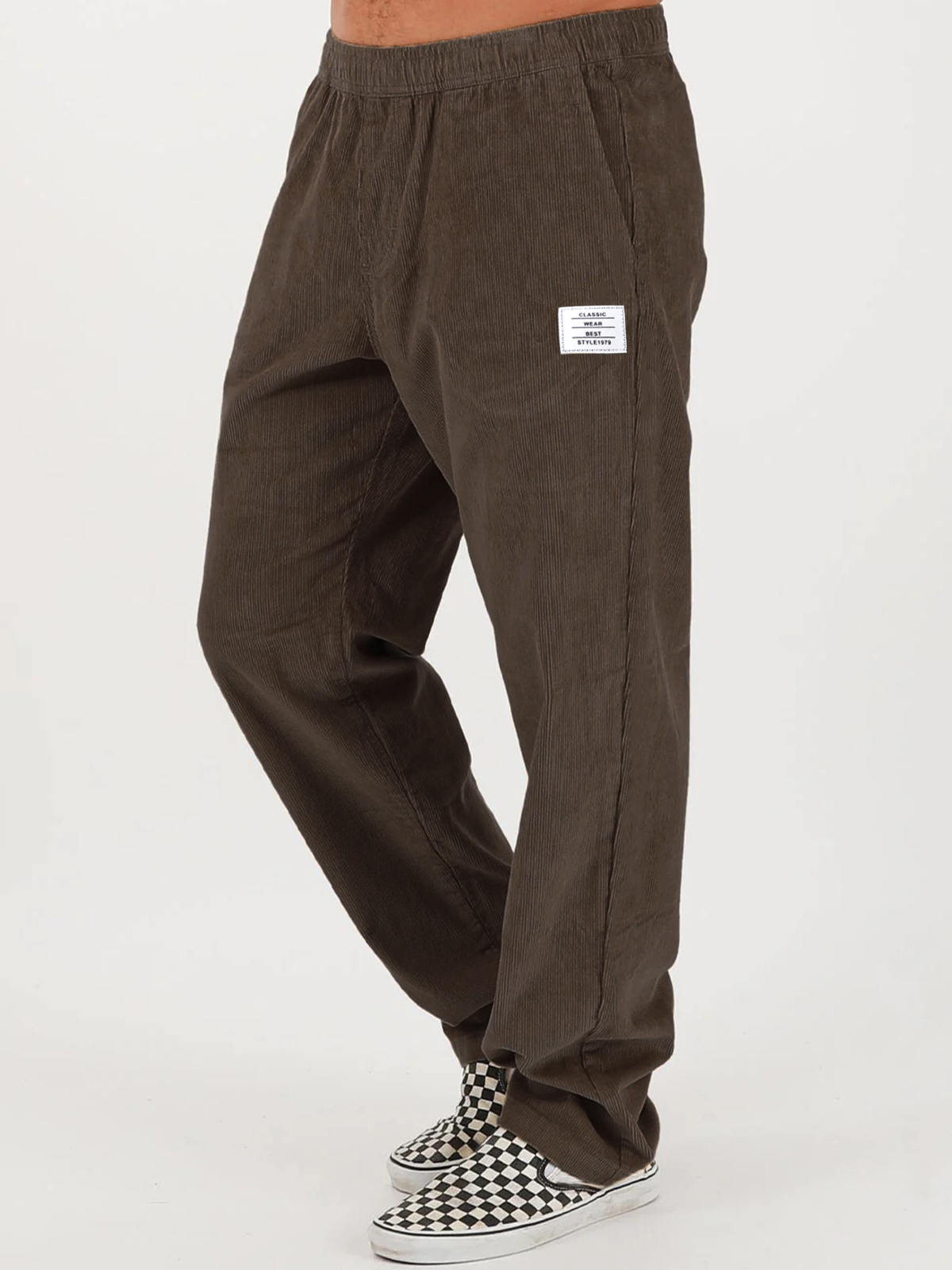 Men's Stylish Corduroy Solid Color Pants with Embroidered Labels