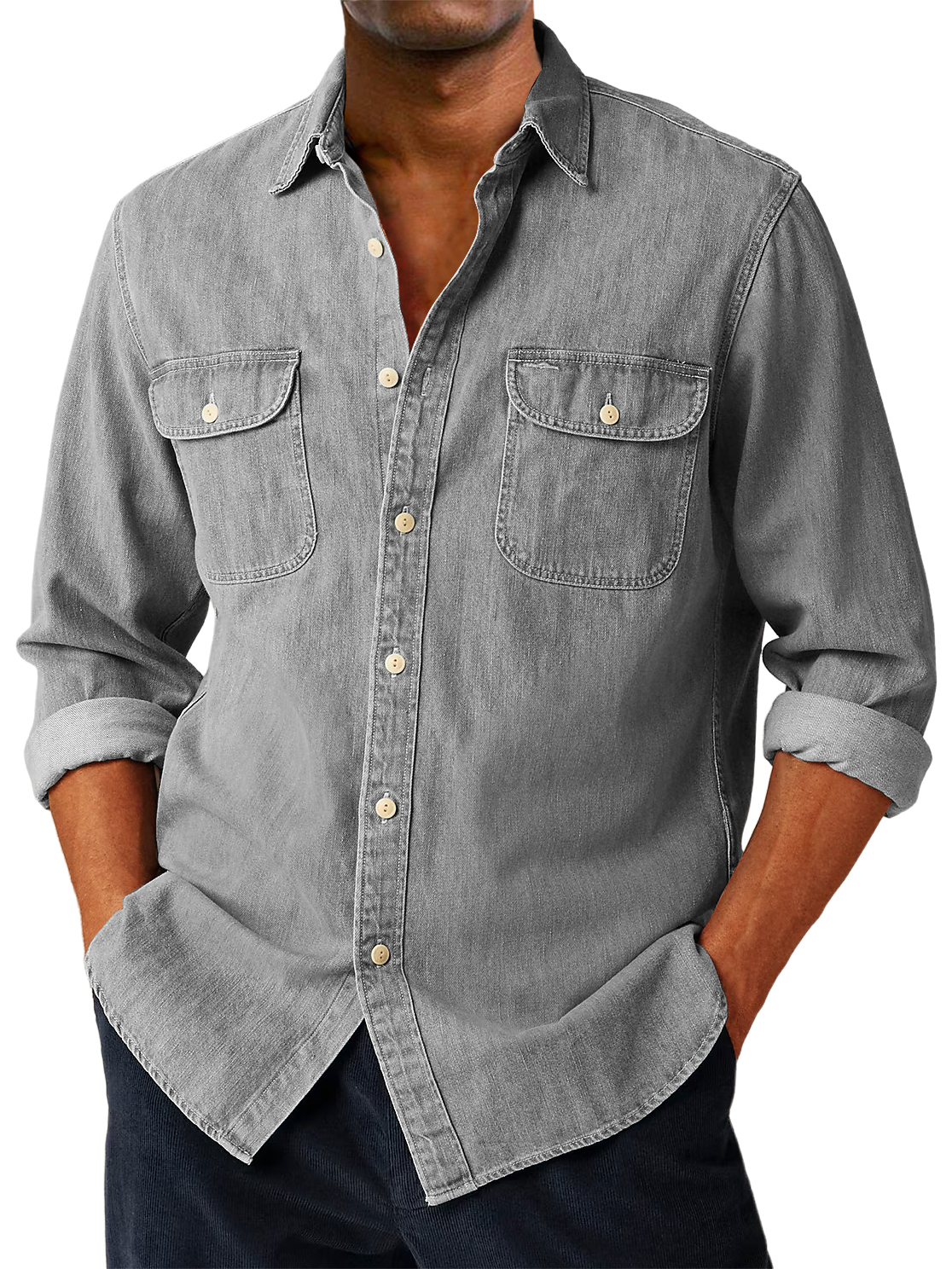 Men's Vintage Double-pocket Casual And Comfortable Long Sleeved Shirt