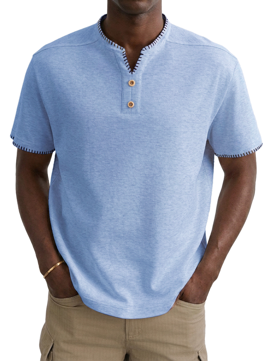 intage Loose Hand-Stitched Men Top, Minimal Casual Handcrafted Seam Design