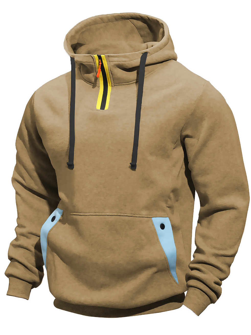 Men's Color Blocked Half Zip Hooded Pocket Sweatshirt