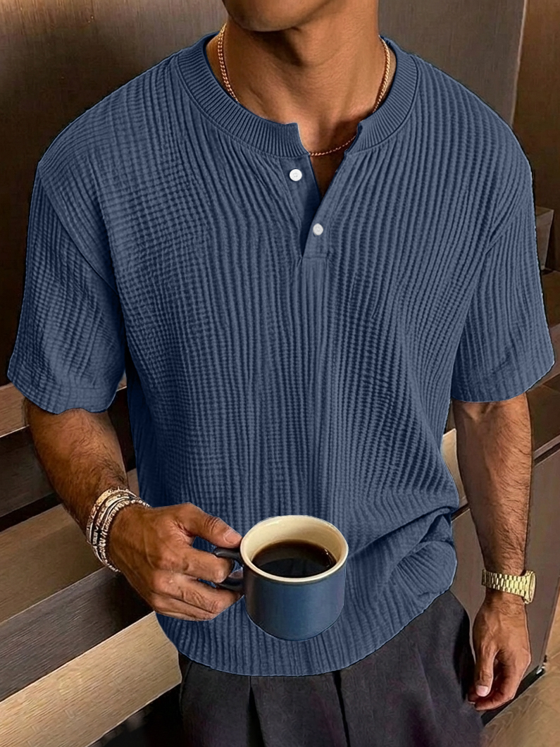 Men's Everyday Casual Textured Short-Sleeve Henley Shirt