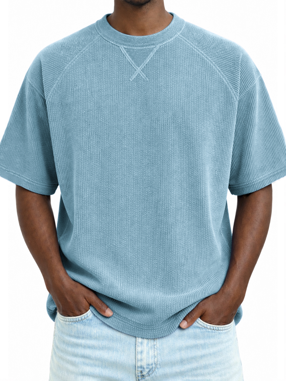 Classic Stitch Corduroy T-Shirt Raglan Sleeve Casual Tee