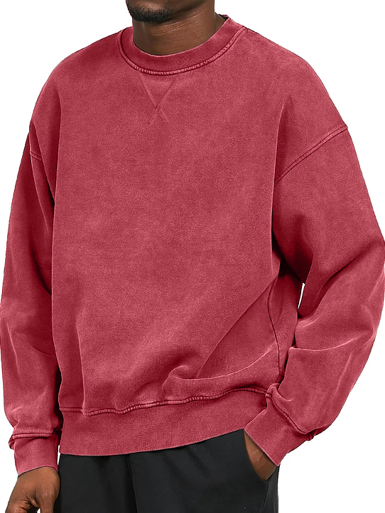 Men's Vintage Washed Distressed Crew Neck Cotton Long-Sleeve Sweatshirt