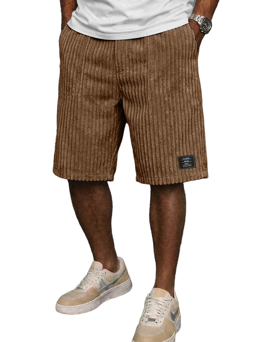 Men's Retro Corduroy Embroidered Logo Loose-fitting Shorts