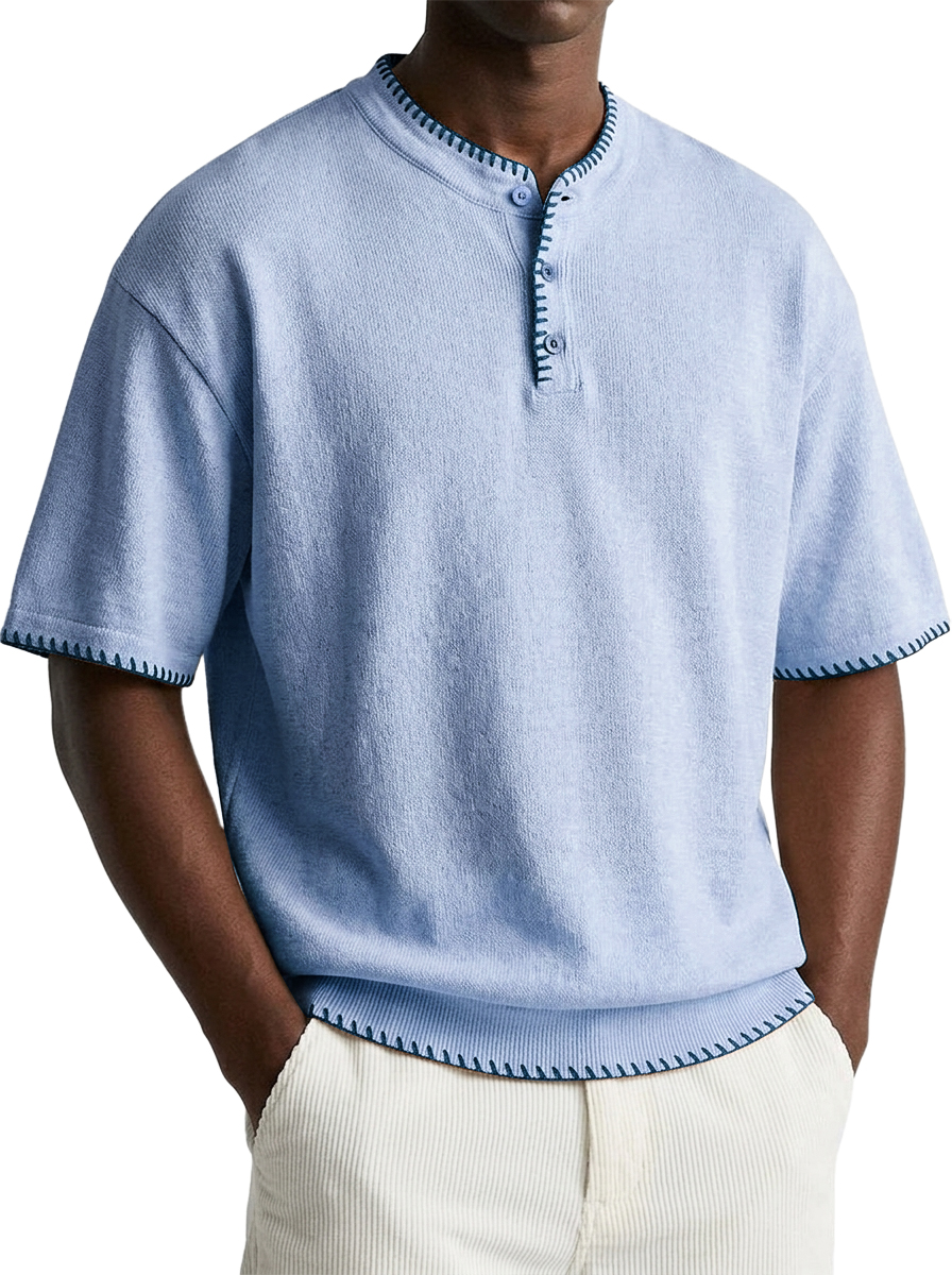 Minimal Designer Men Casual Top with Artisan Stitch Details