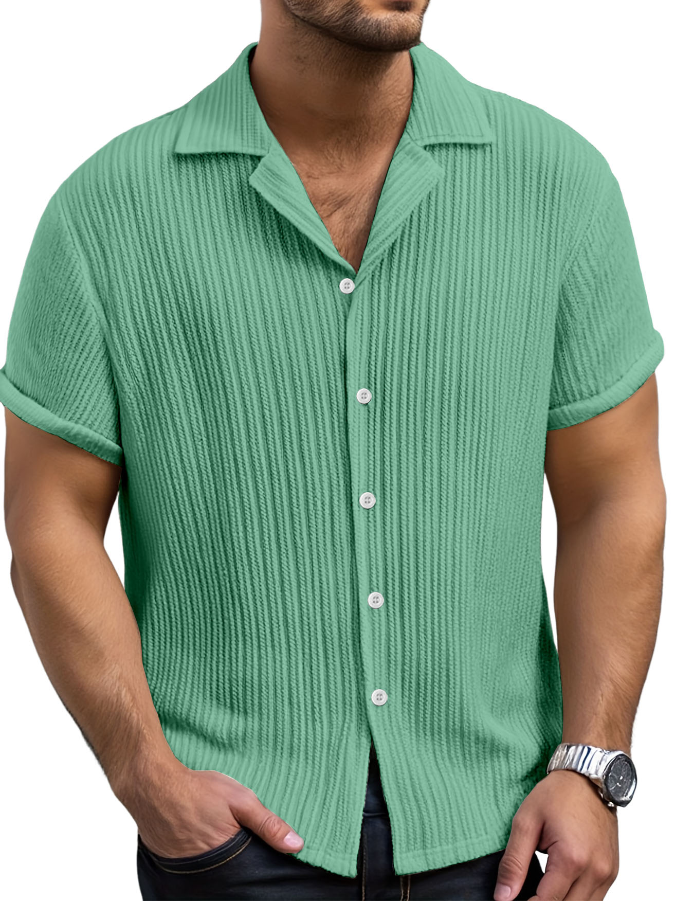 Men's Casual Retro Jacquard Striped Casual Shirt