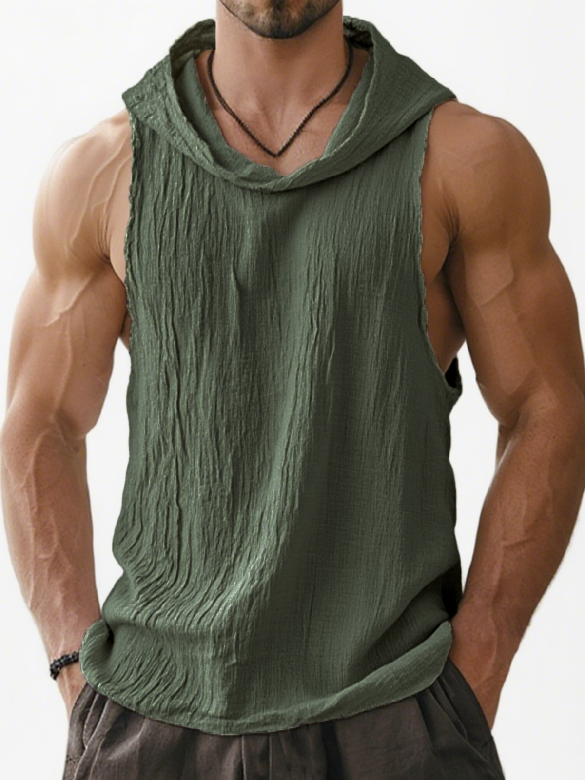 Men's Breathable Pleated Sleeveless Hooded Comfortable and Stylish Vest