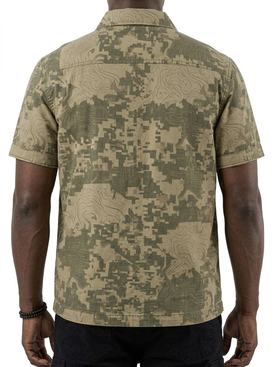 Digital Camouflage Double-Pocket Basic Cargo Shirt