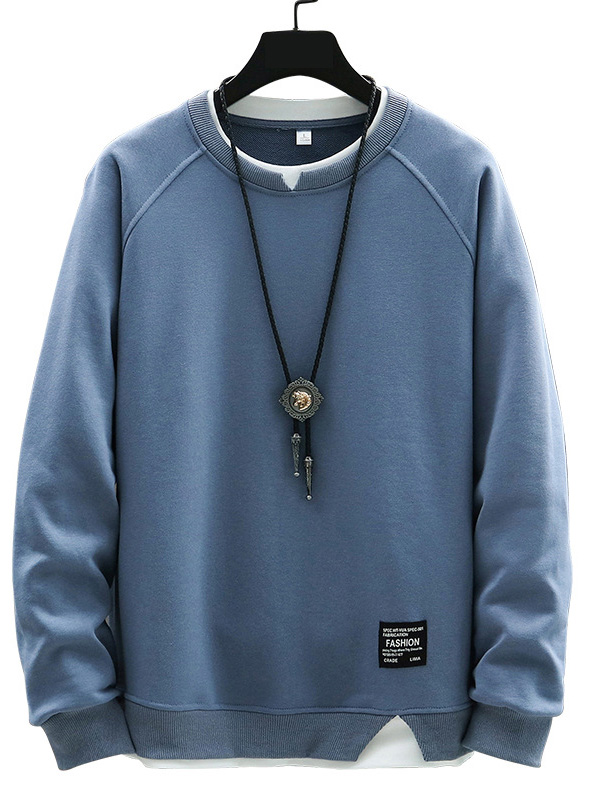 Men's Casual Solid Color Faux Two-piece Logo Crew Neck Sweatshirt