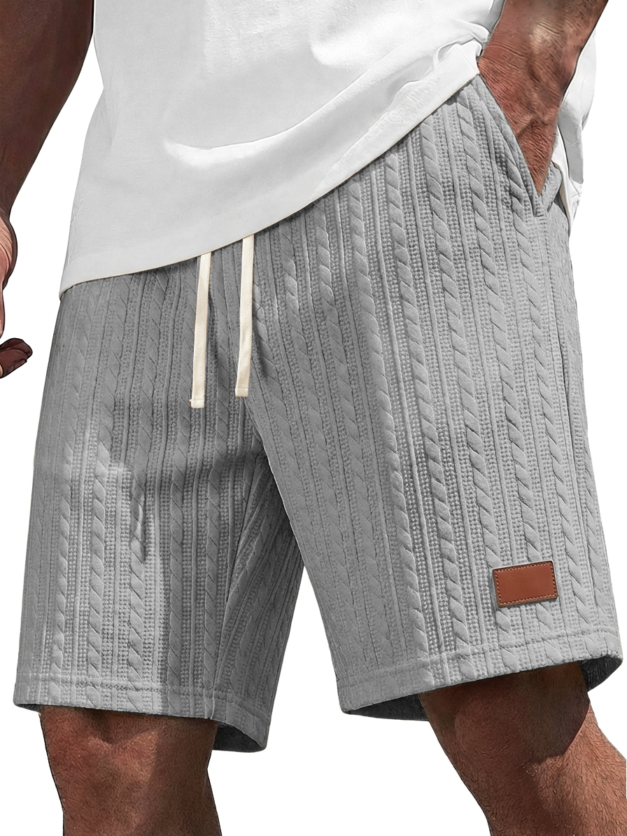 Men's Retro Casual Striped Jacquard Leather Label Shorts