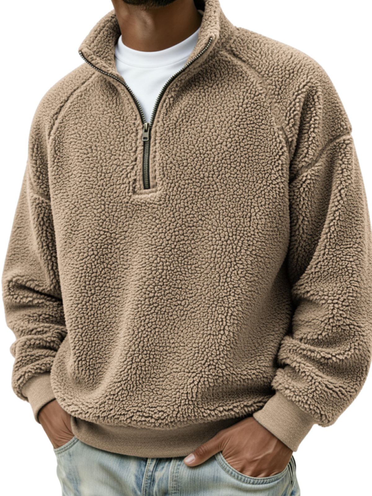 Men's Comfort Sherpa Quarter Zip Warm Pullover Polo Shirt