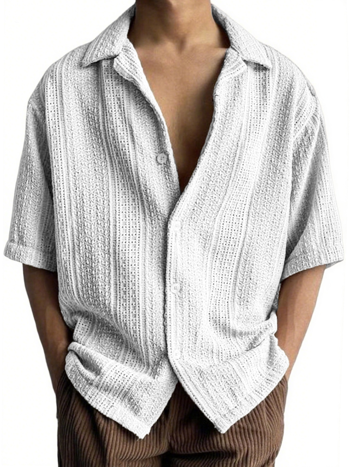 Men's Textured Jacquard Casual Vacation Short-sleeved Shirt
