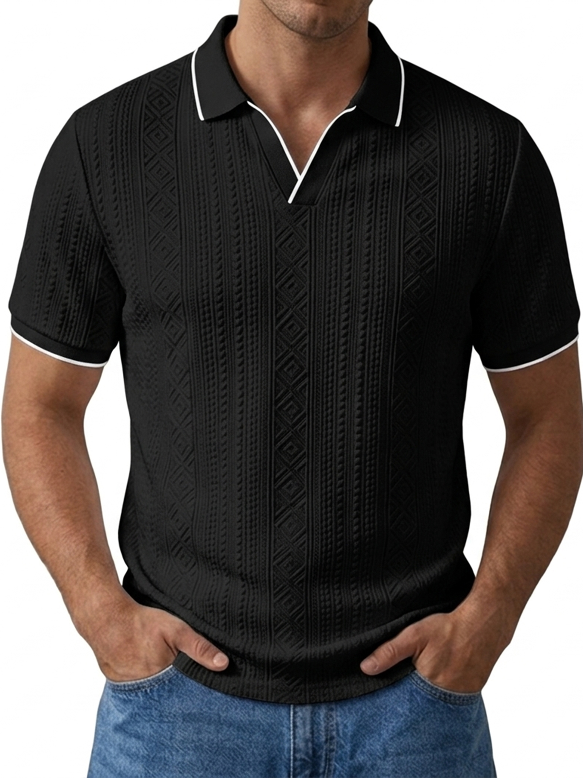 Casual & Versatile Textured V-Neck Polo Shirt