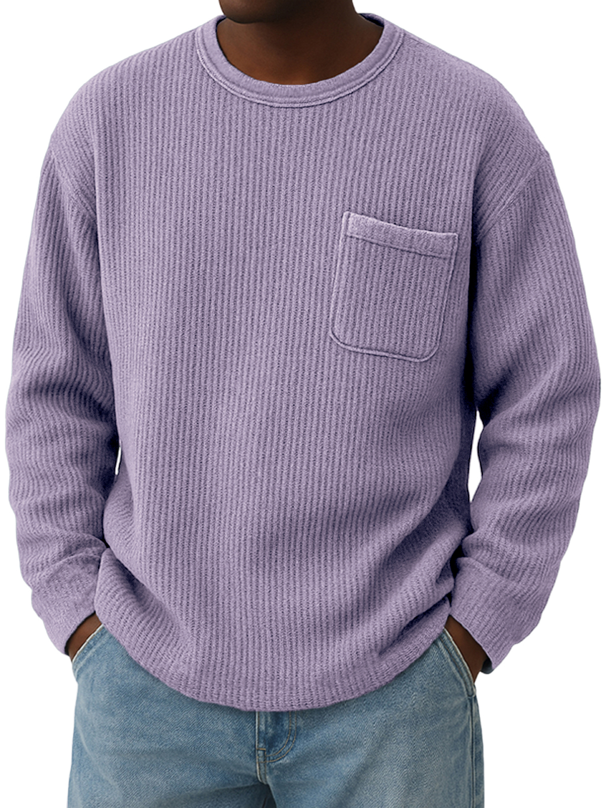 Men's Stylish Corduroy Ribbed Pullover with Chest Pocket