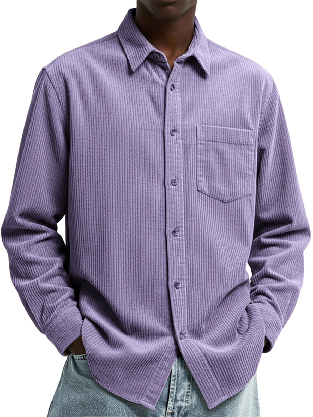 Men's Stylish Corduroy Long-sleeved Shirt with Chest Pocket