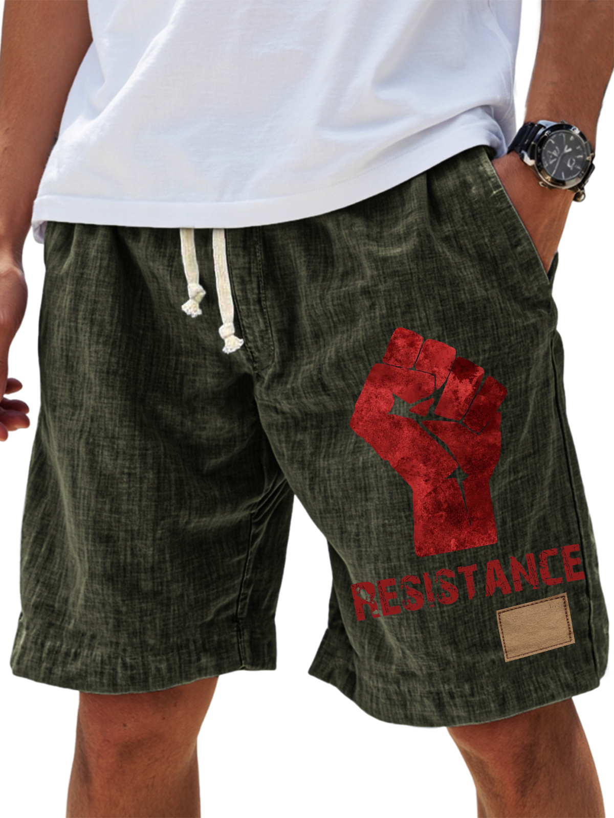 Men's RESISTANCE printed casual lace-up shorts