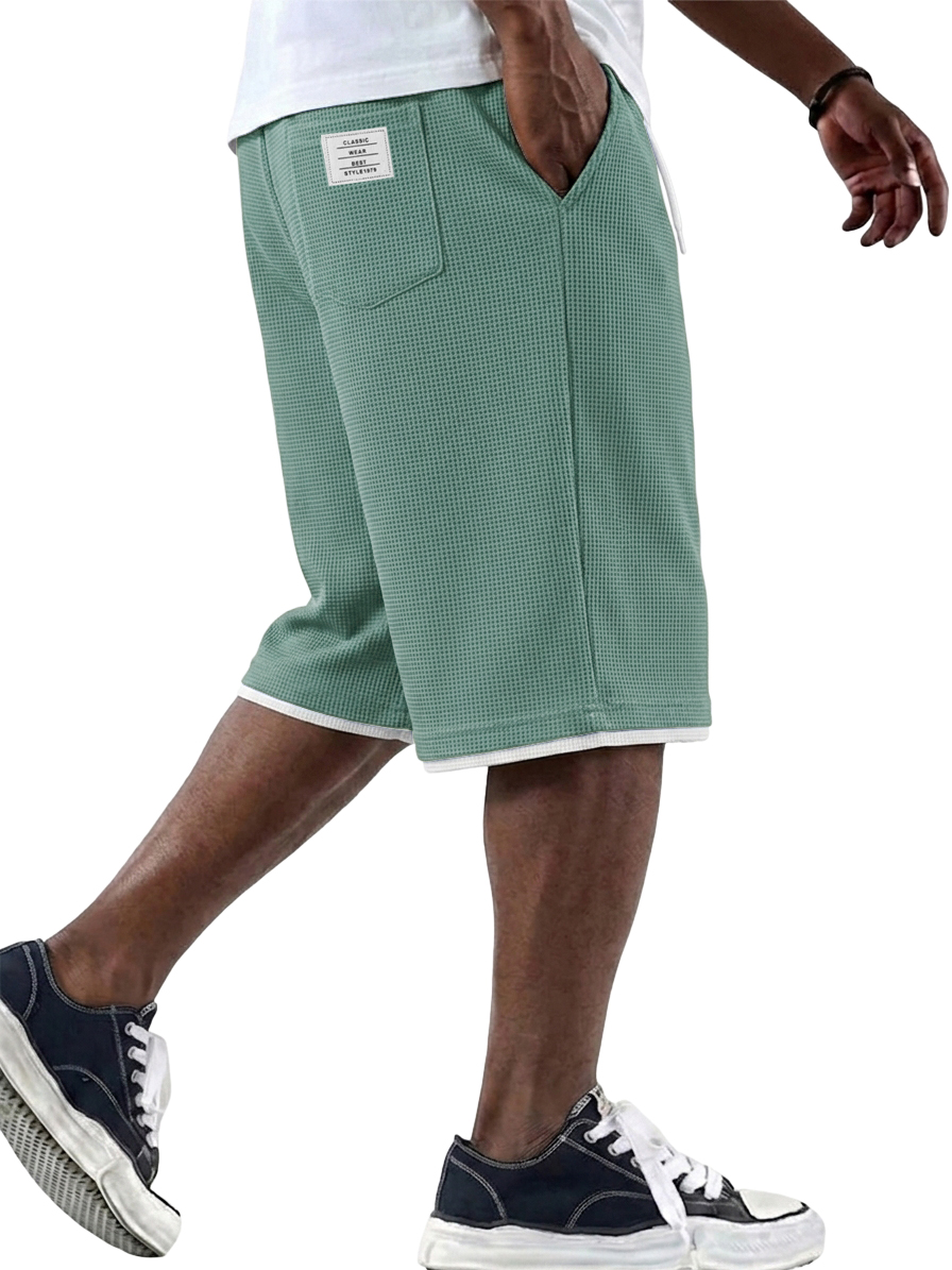 Men's Casual Fashionable Versatile Waffle Knit Embroidered Logo Shorts