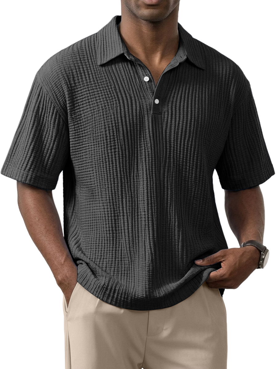 Men's Simple Everyday Loose Fit Textured Short Sleeve Polo Shirt
