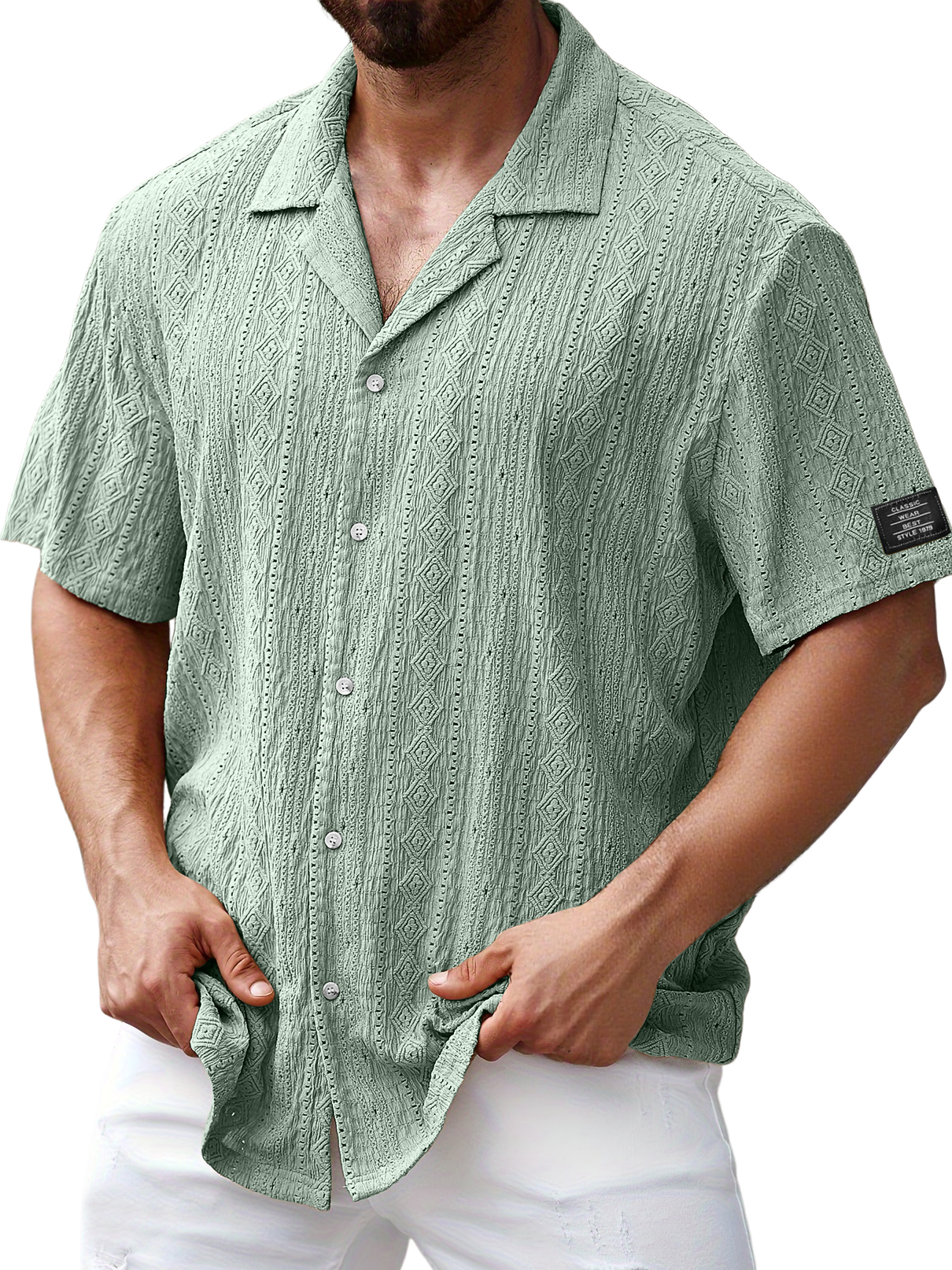 Men's Daily Jacquard Texture Embroidered Logo Casual And Comfortable Short-sleeved Shirt