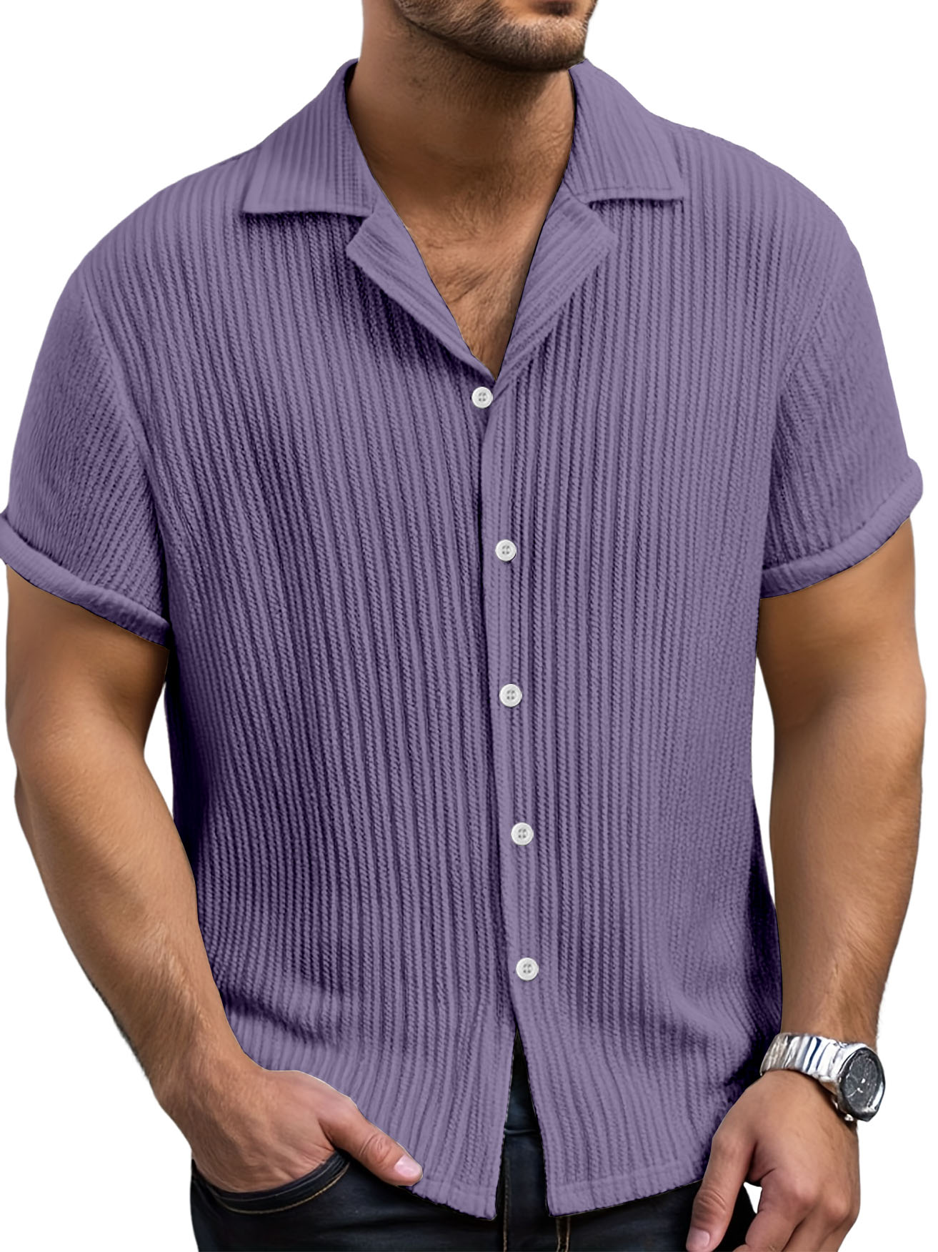 Men's Casual Retro Jacquard Striped Casual Shirt