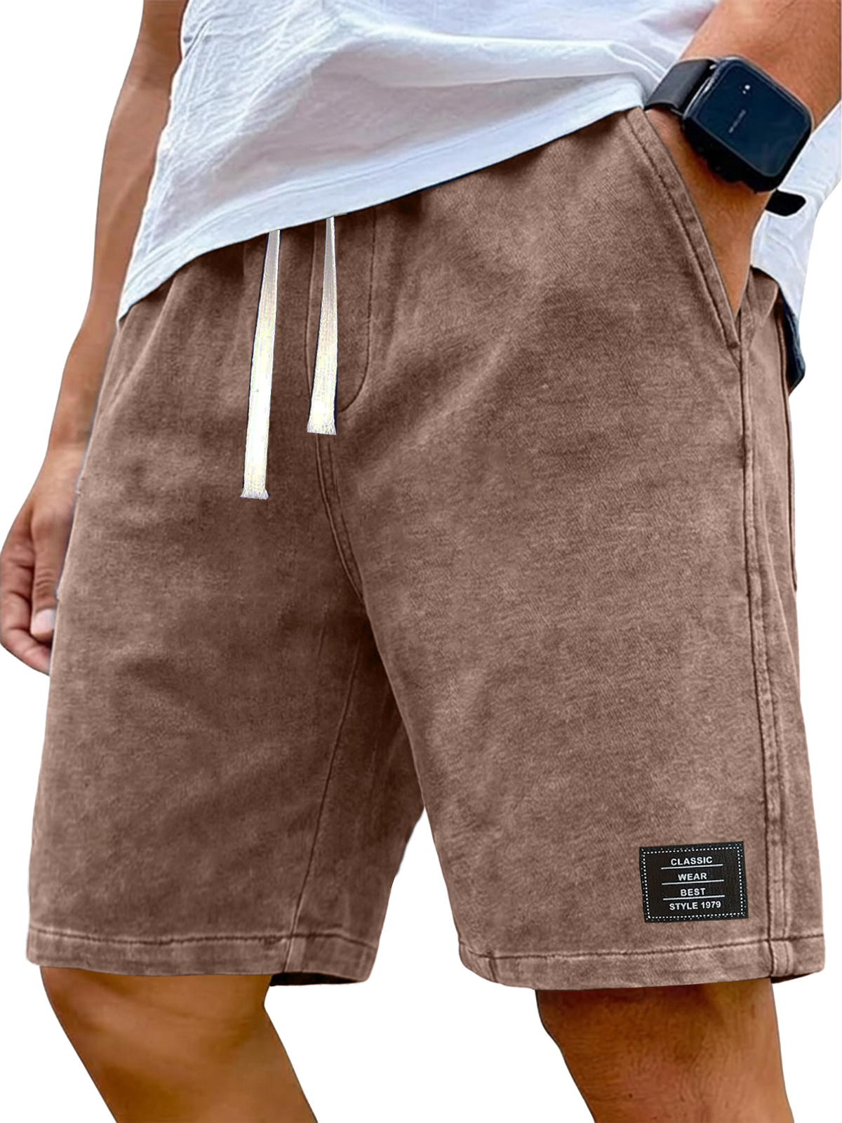 100% Cotton 290g Cotton Retro Distressed Washed Embroidered Logo Shorts