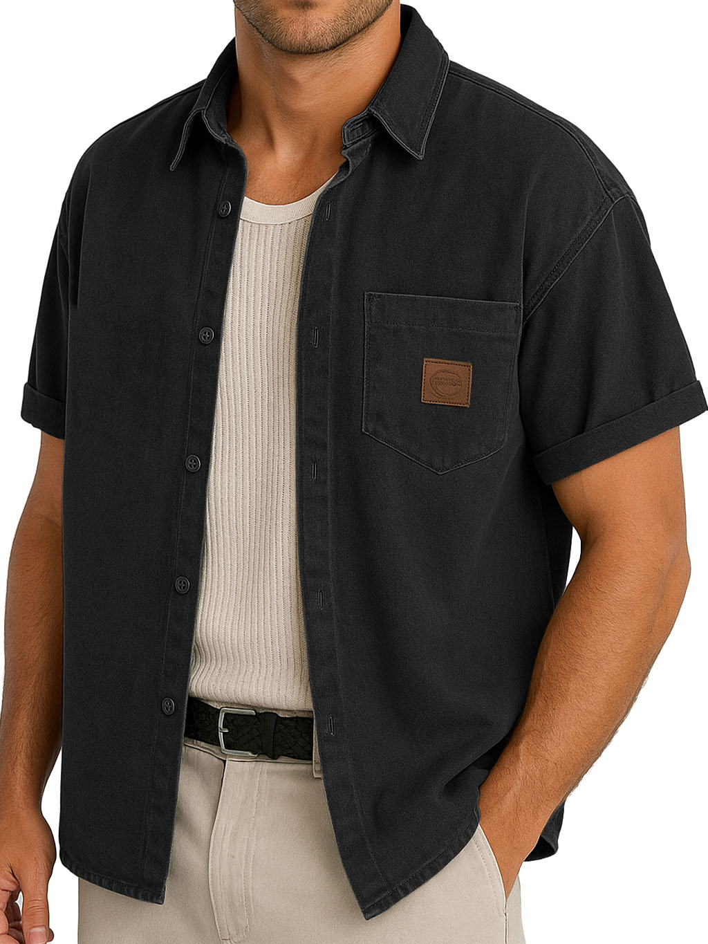 Men's Functional Workwear Style Pocket Logo Short-sleeved Shirt