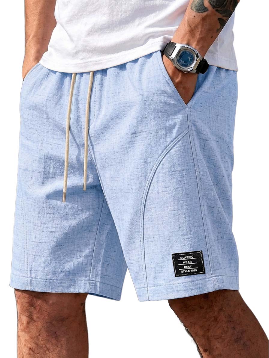 Men's Comfortable Cotton-Linen Casual Shorts with Embroidered Logo