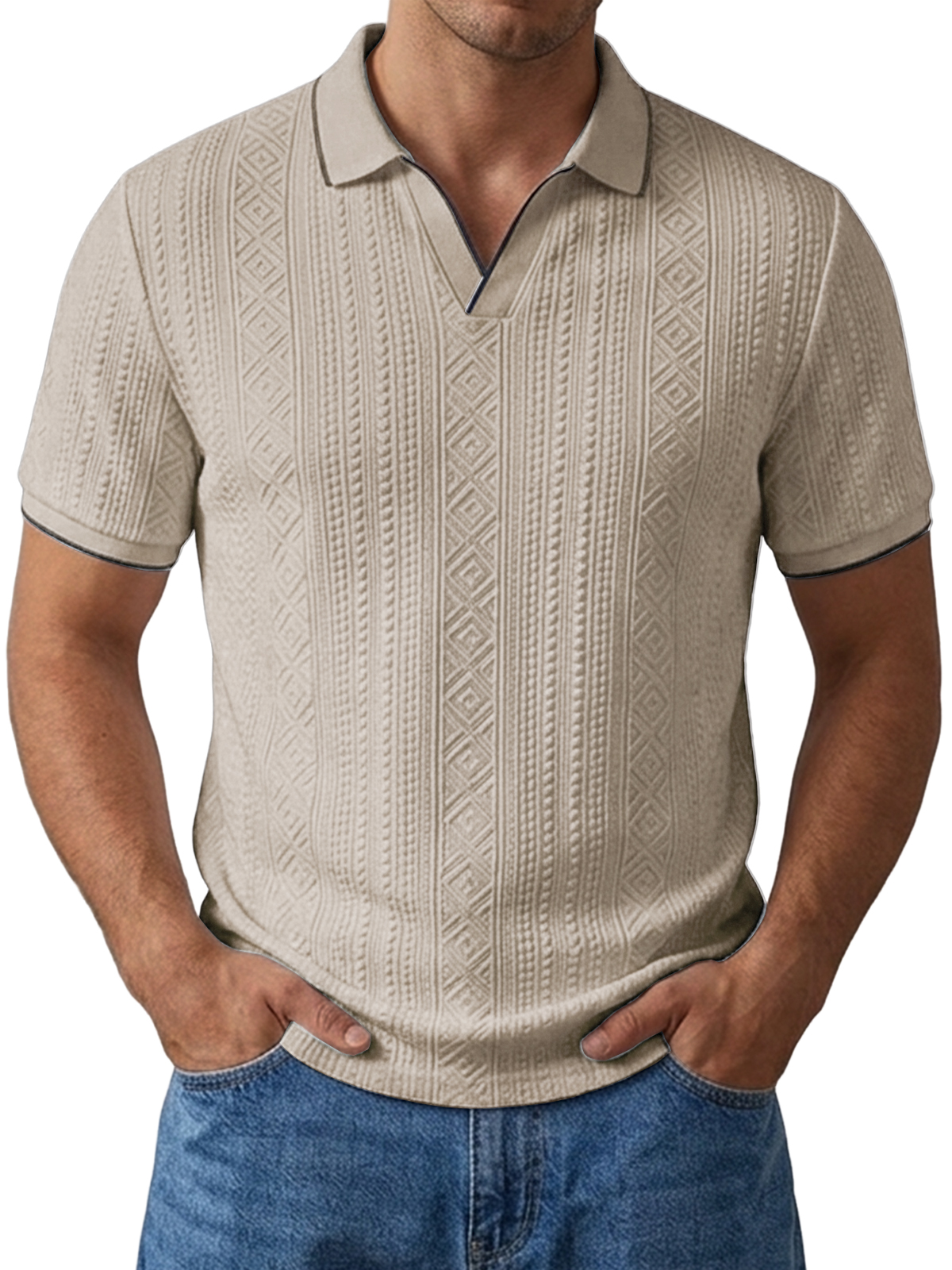 Casual & Versatile Textured V-Neck Polo Shirt