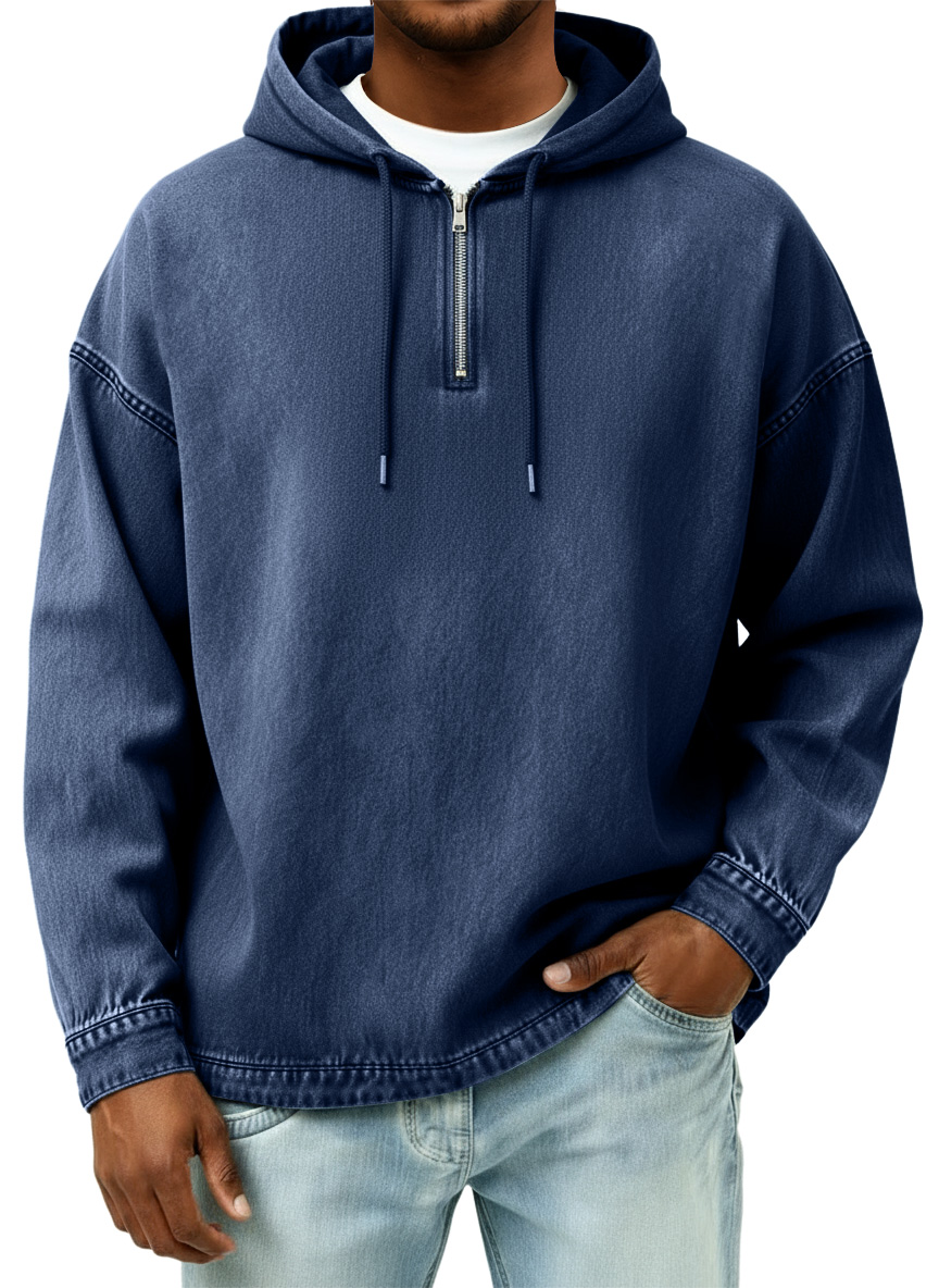 Men's Retro Casual Quarter Zip Hooded Sweatshirt